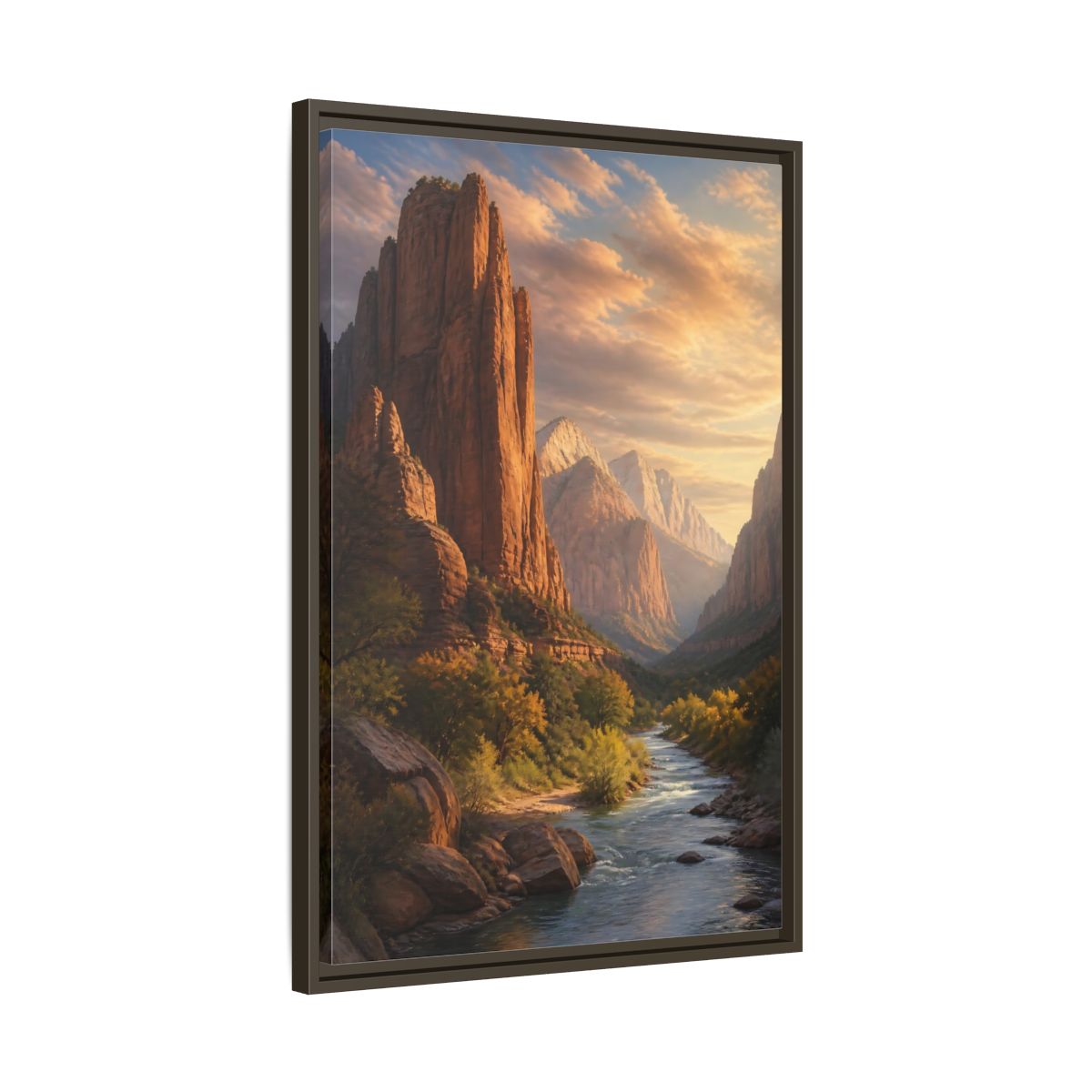 Side Mockup 11. Nature Mountain Canyon Orange And Blue shown as stretched canvas wall art
