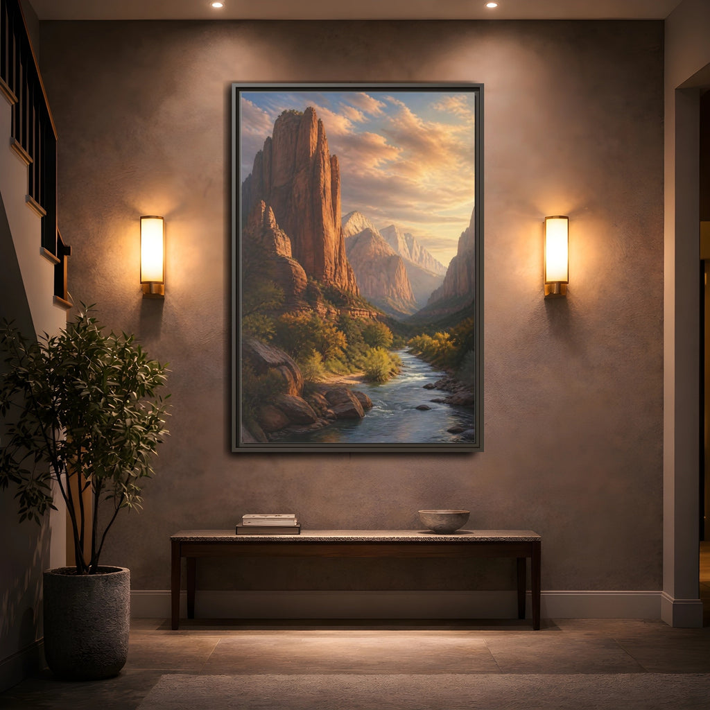 Mockup 2. Nature Mountain Canyon Orange And Blue shown as stretched canvas wall art