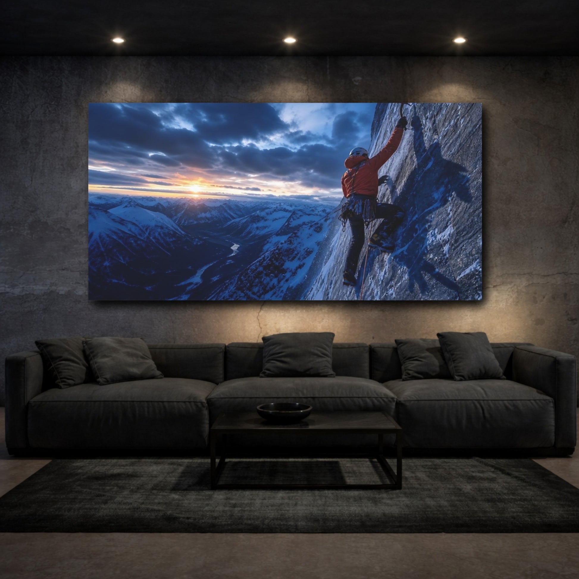 Mockup 3. Nature Mountain Climber Orange And Blue Mountains shown as canvas print