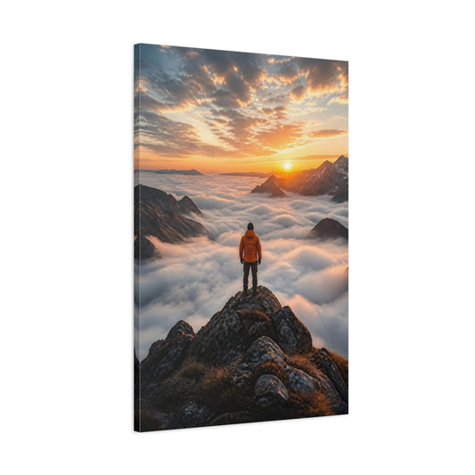 Main Mockup. Nature Mountain Climber Orange Sunset shown as stretched canvas wall art