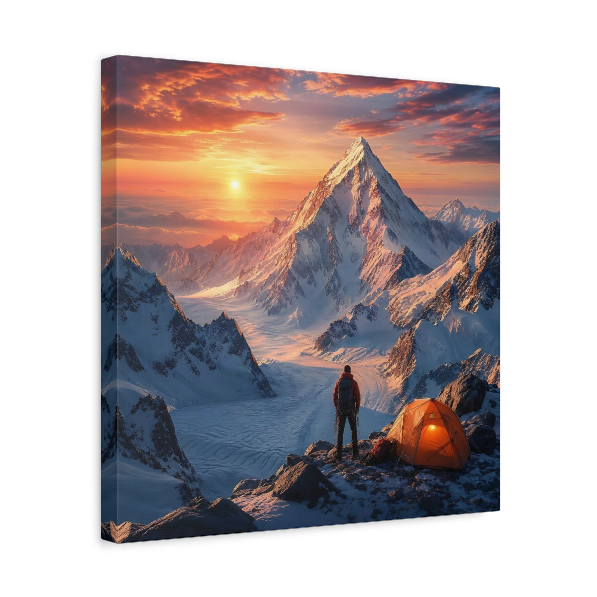 Side Mockup 6. Nature Mountain Climber Orange Sunset Mountain shown as stretched canvas wall art