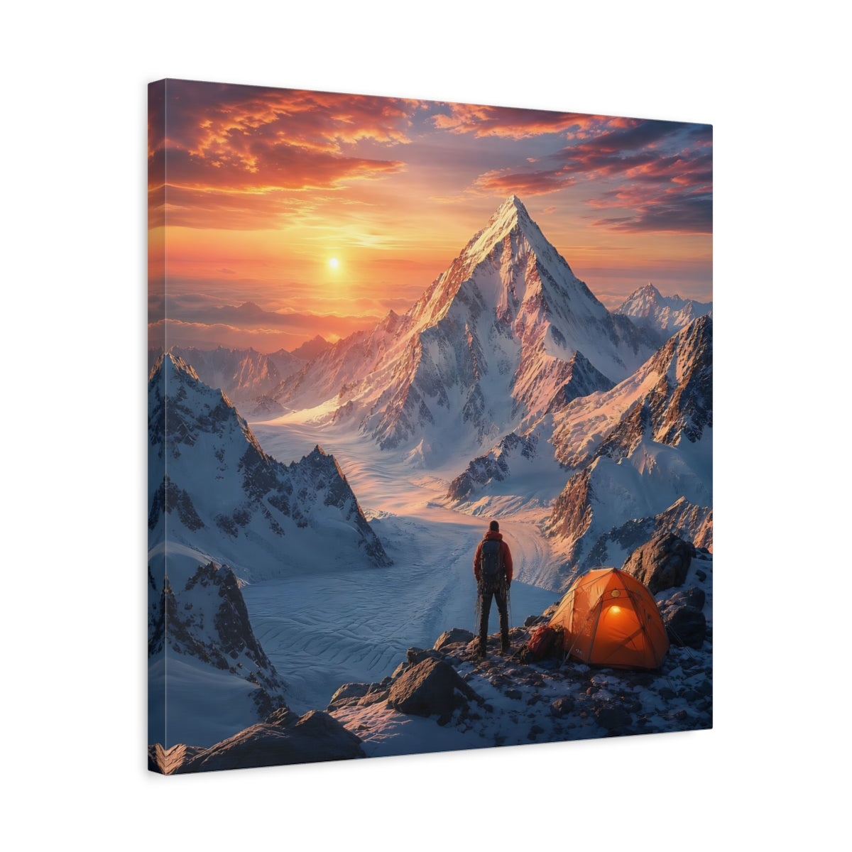 Side Mockup 5. Nature Mountain Climber Orange Sunset Mountain shown as stretched canvas wall art