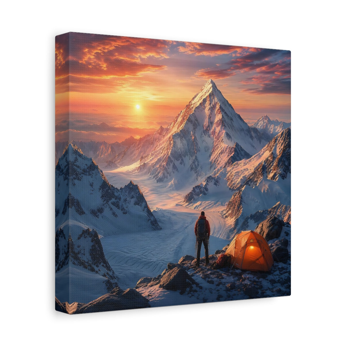 Side Mockup 9. Nature Mountain Climber Orange Sunset Mountain shown as stretched canvas wall art