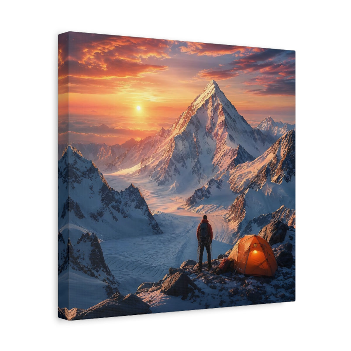 Side Mockup 7. Nature Mountain Climber Orange Sunset Mountain shown as stretched canvas wall art