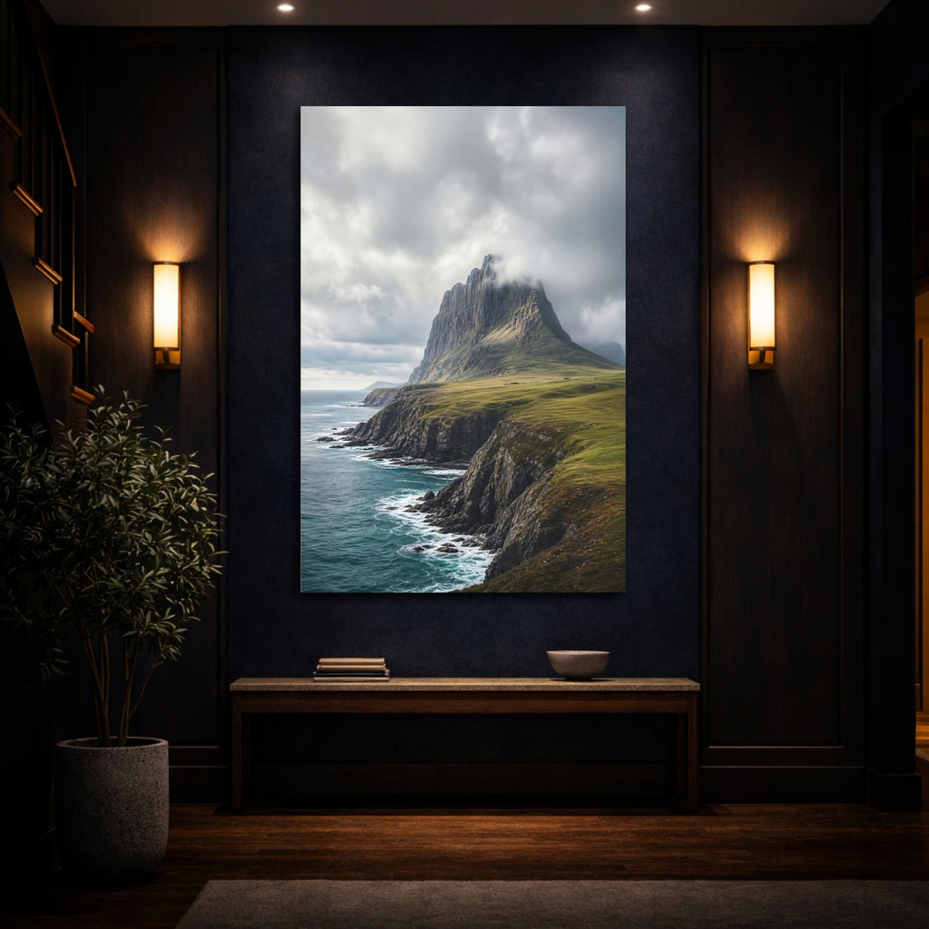 Mockup 4. Nature Mountain Coast Blue Grey Landscape shown as stretched canvas wall art