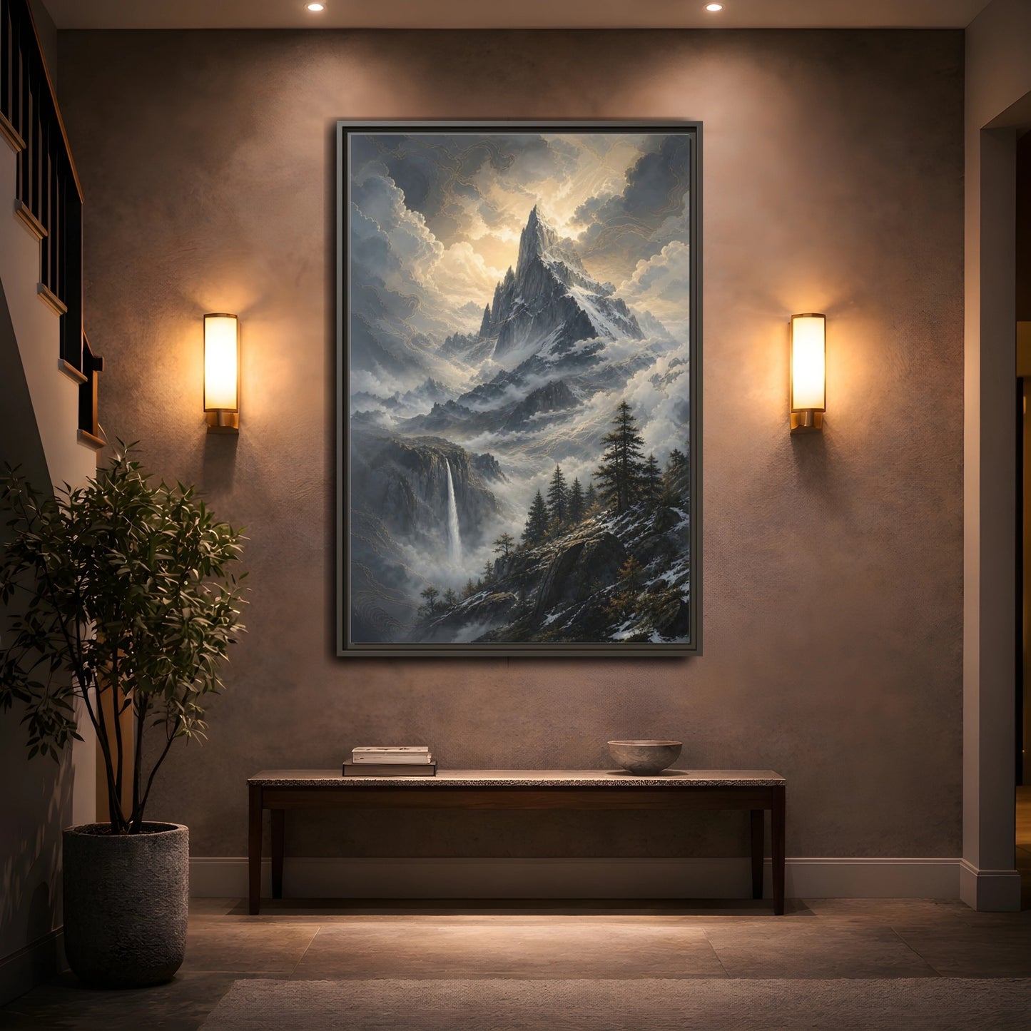 Mockup 2. Nature Mountain Dramatic Mountain Scenery shown as stretched canvas wall art