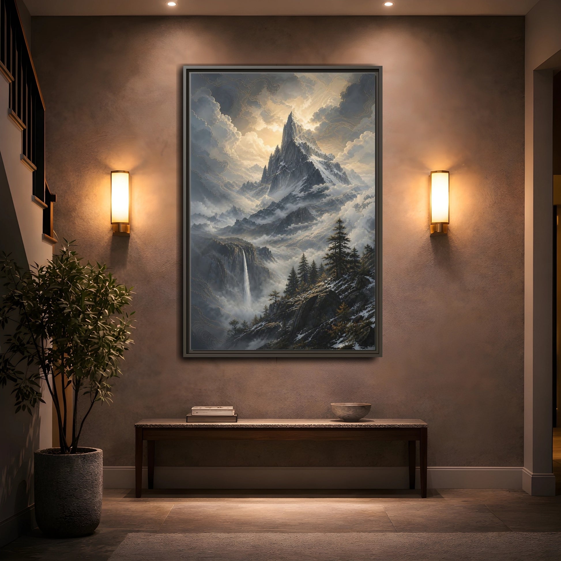 Mockup 2. Nature Mountain Dramatic Mountain Scenery shown as stretched canvas wall art