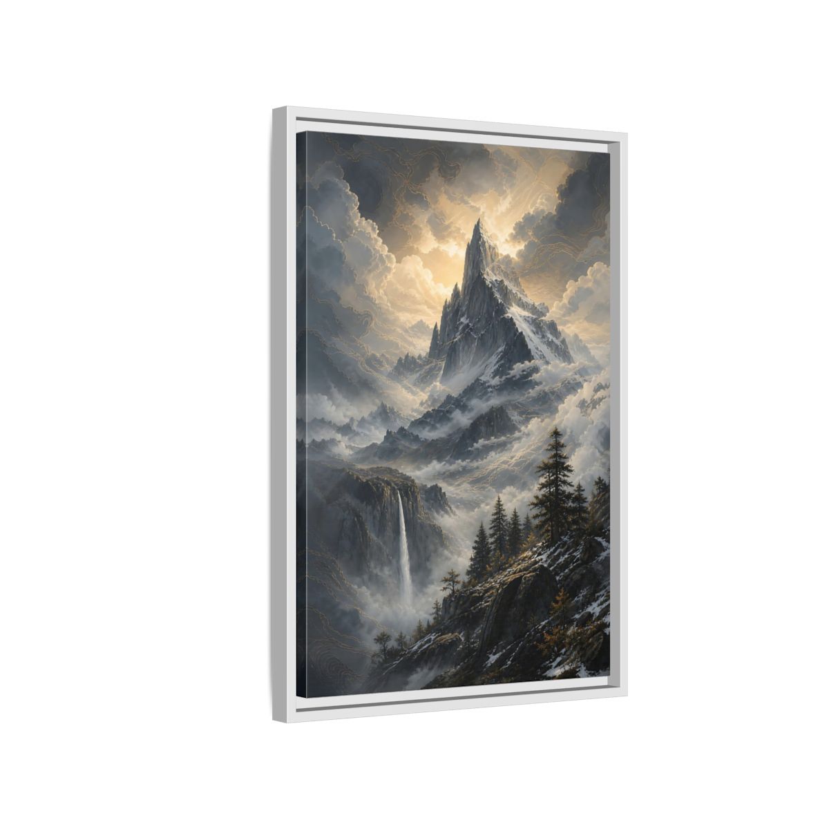 Side Mockup 1. Nature Mountain Dramatic Mountain Scenery shown as stretched canvas wall art