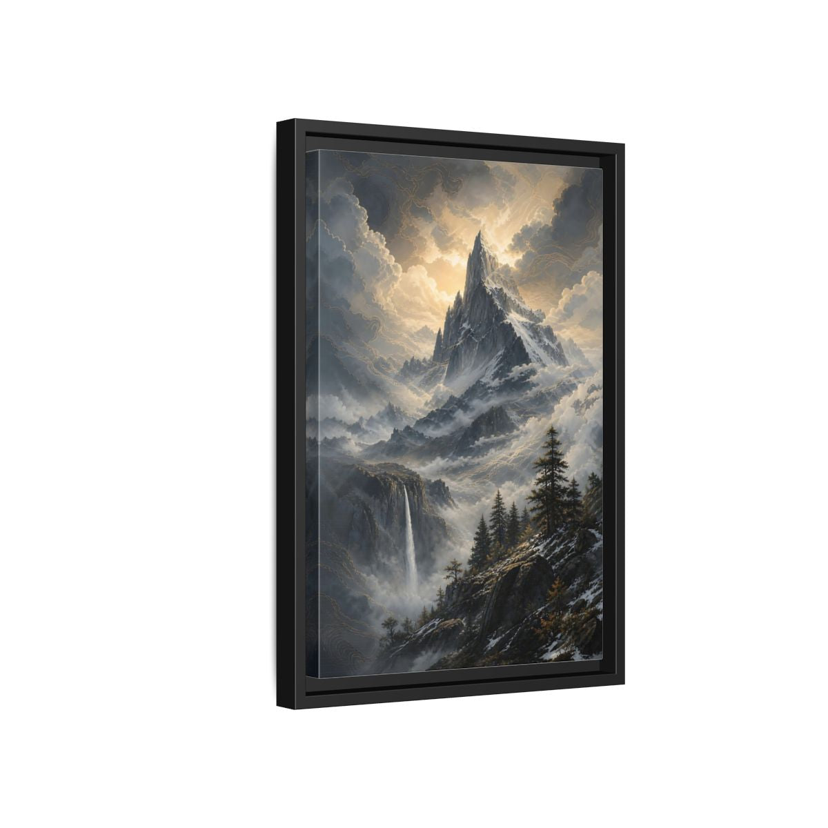 Side Mockup 6. Nature Mountain Dramatic Mountain Scenery shown as stretched canvas wall art