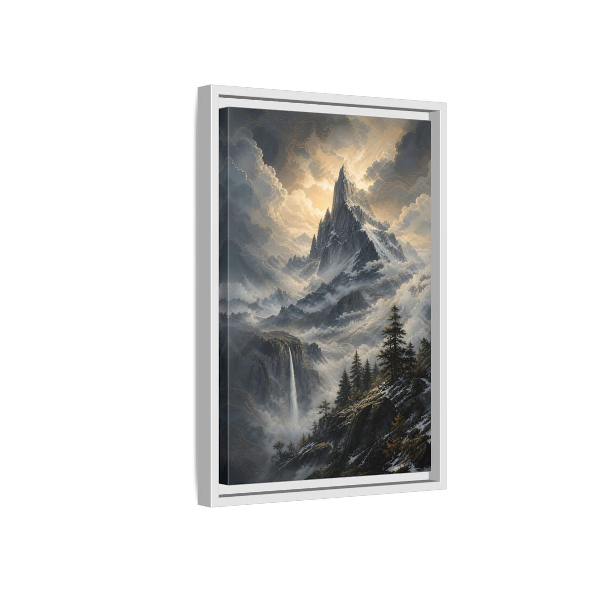Side Mockup 4. Nature Mountain Dramatic Mountain Scenery shown as stretched canvas wall art