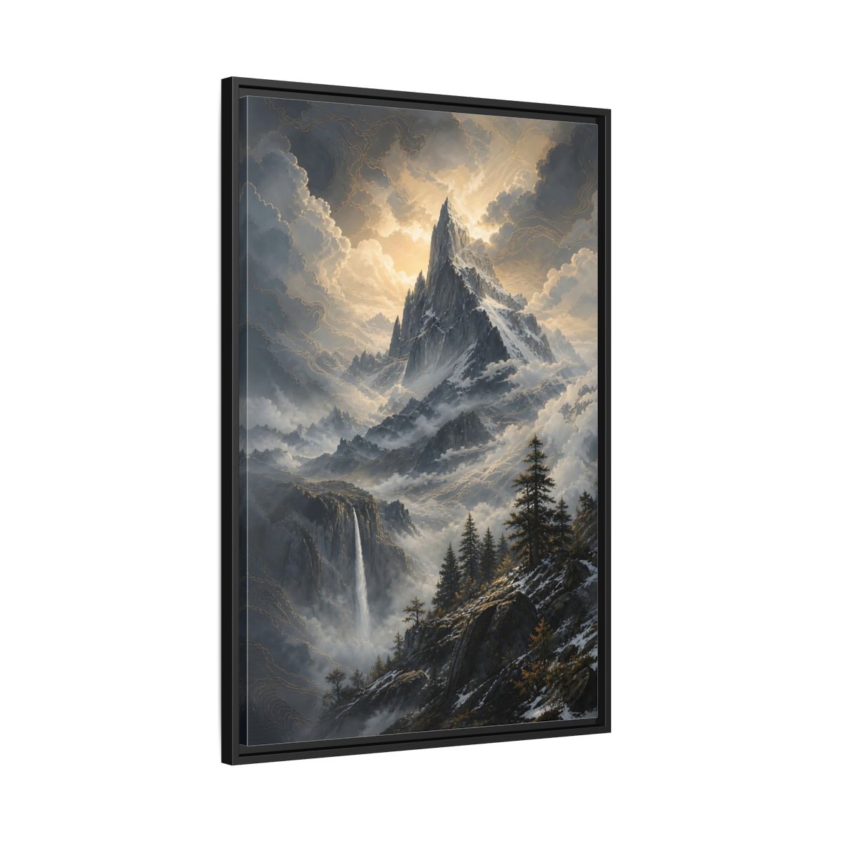 Side Mockup 13. Nature Mountain Dramatic Mountain Scenery shown as stretched canvas wall art