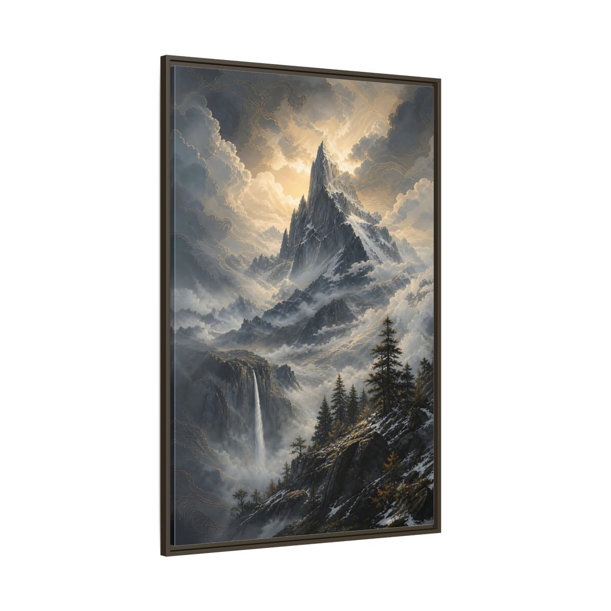 Side Mockup 8. Nature Mountain Dramatic Mountain Scenery shown as stretched canvas wall art
