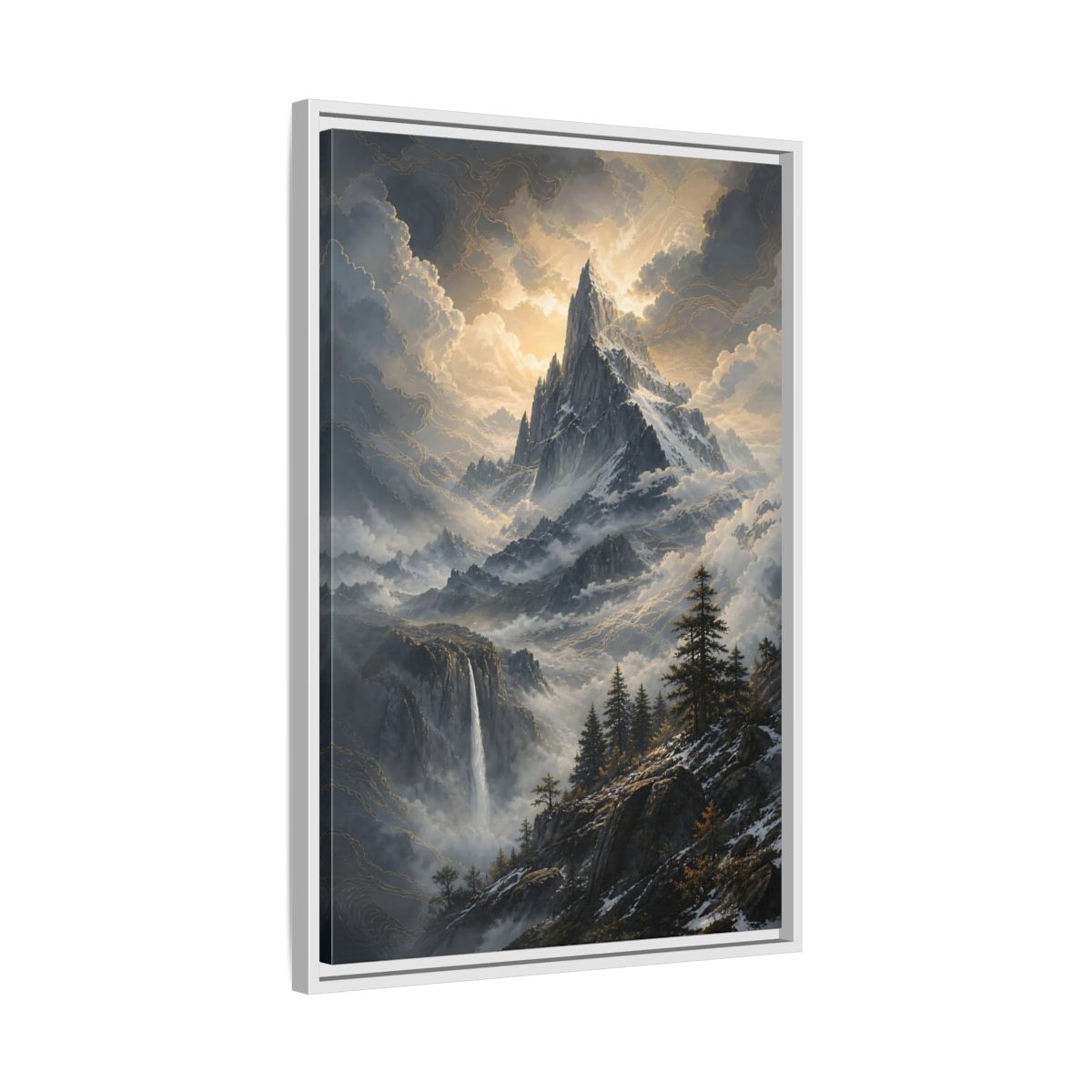 Side Mockup 10. Nature Mountain Dramatic Mountain Scenery shown as stretched canvas wall art