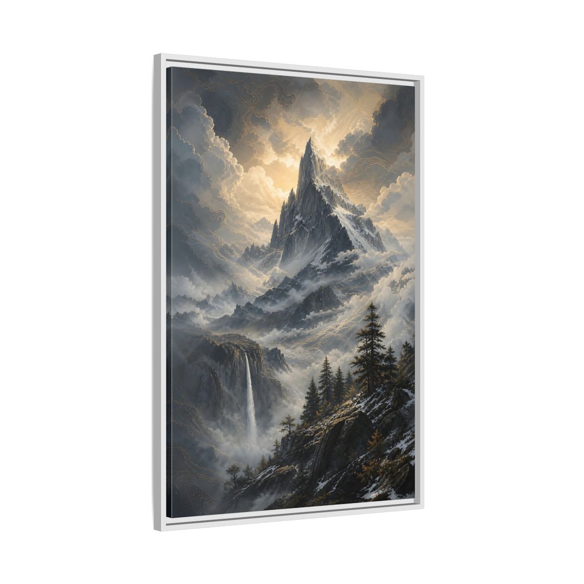 Side Mockup 9. Nature Mountain Dramatic Mountain Scenery shown as stretched canvas wall art