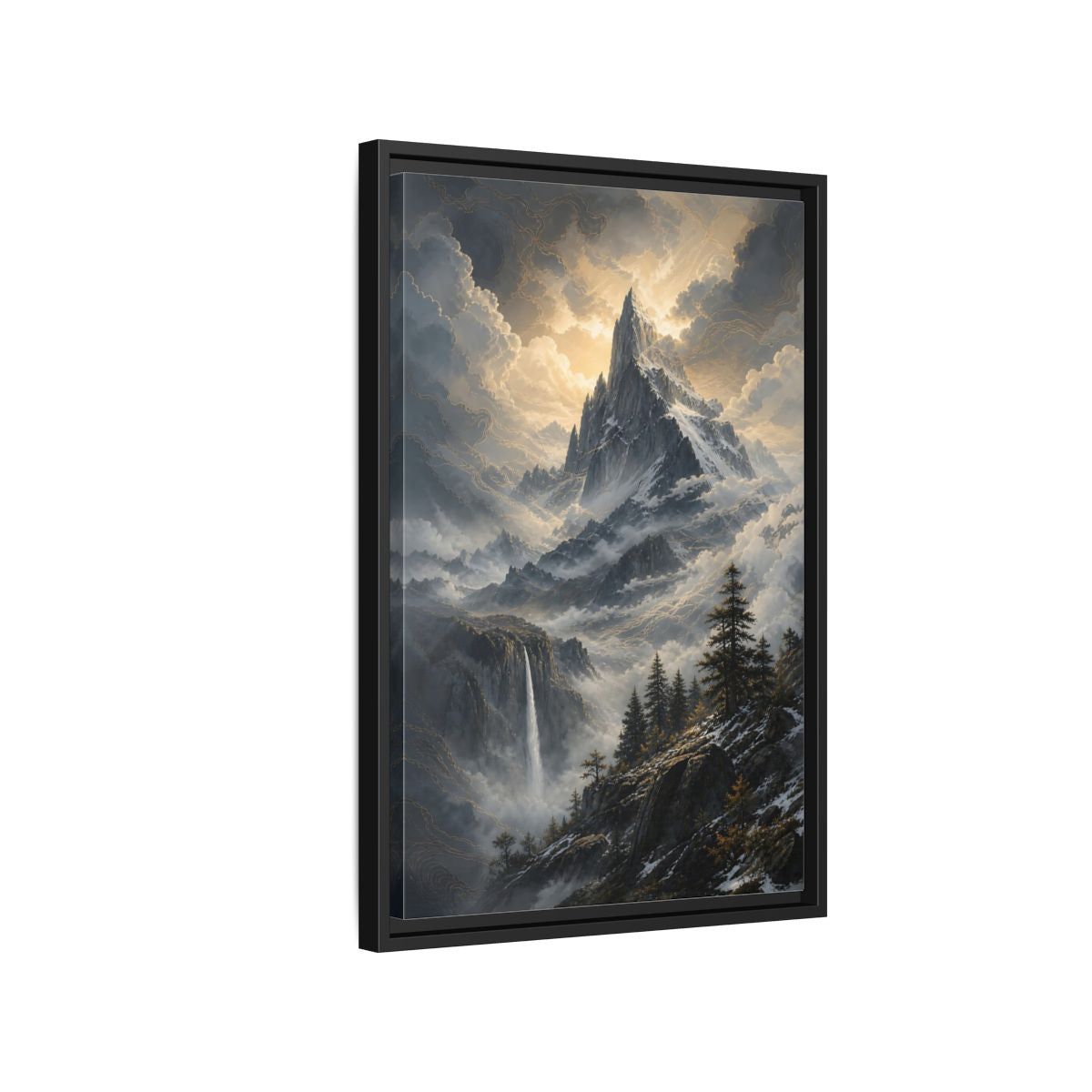 Side Mockup 3. Nature Mountain Dramatic Mountain Scenery shown as stretched canvas wall art