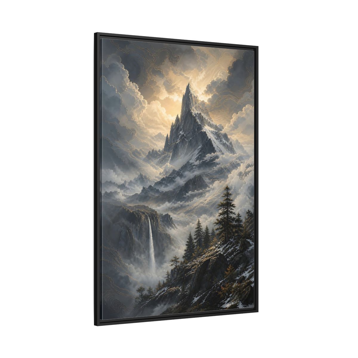 Side Mockup 12. Nature Mountain Dramatic Mountain Scenery shown as stretched canvas wall art