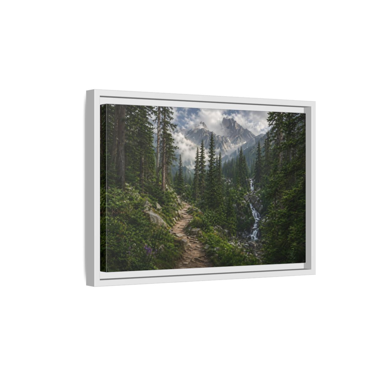 Side Mockup 4. Nature Mountain Forest Green Mountain Landscape shown as stretched canvas wall art