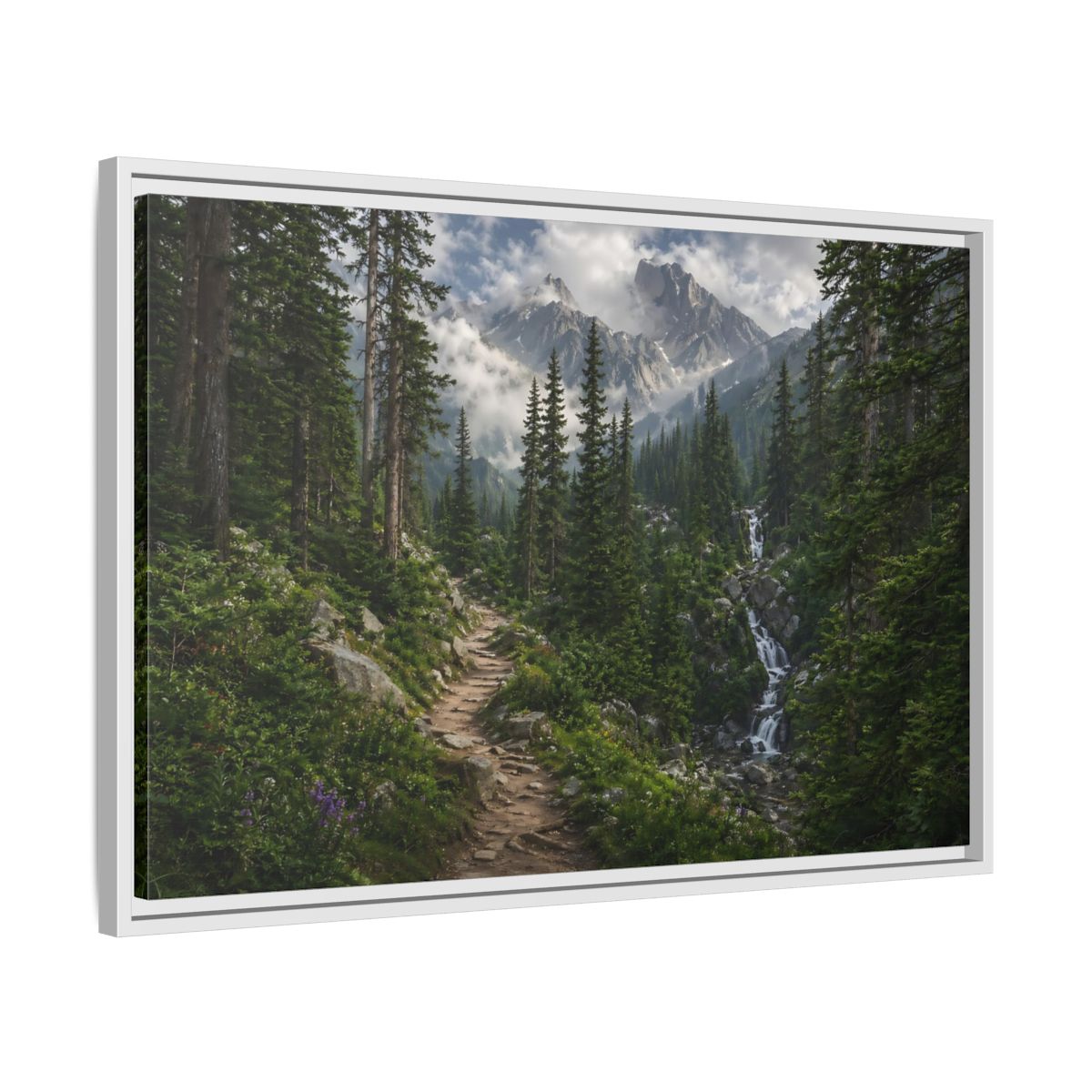 Side Mockup 10. Nature Mountain Forest Green Mountain Landscape shown as stretched canvas wall art