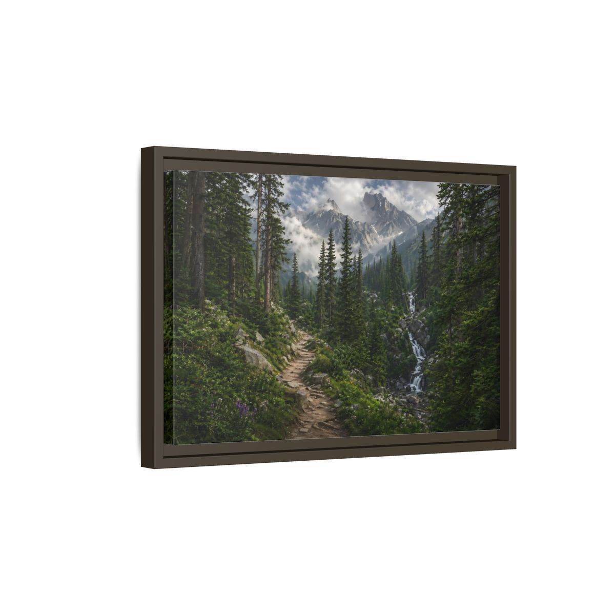 Side Mockup 5. Nature Mountain Forest Green Mountain Landscape shown as stretched canvas wall art