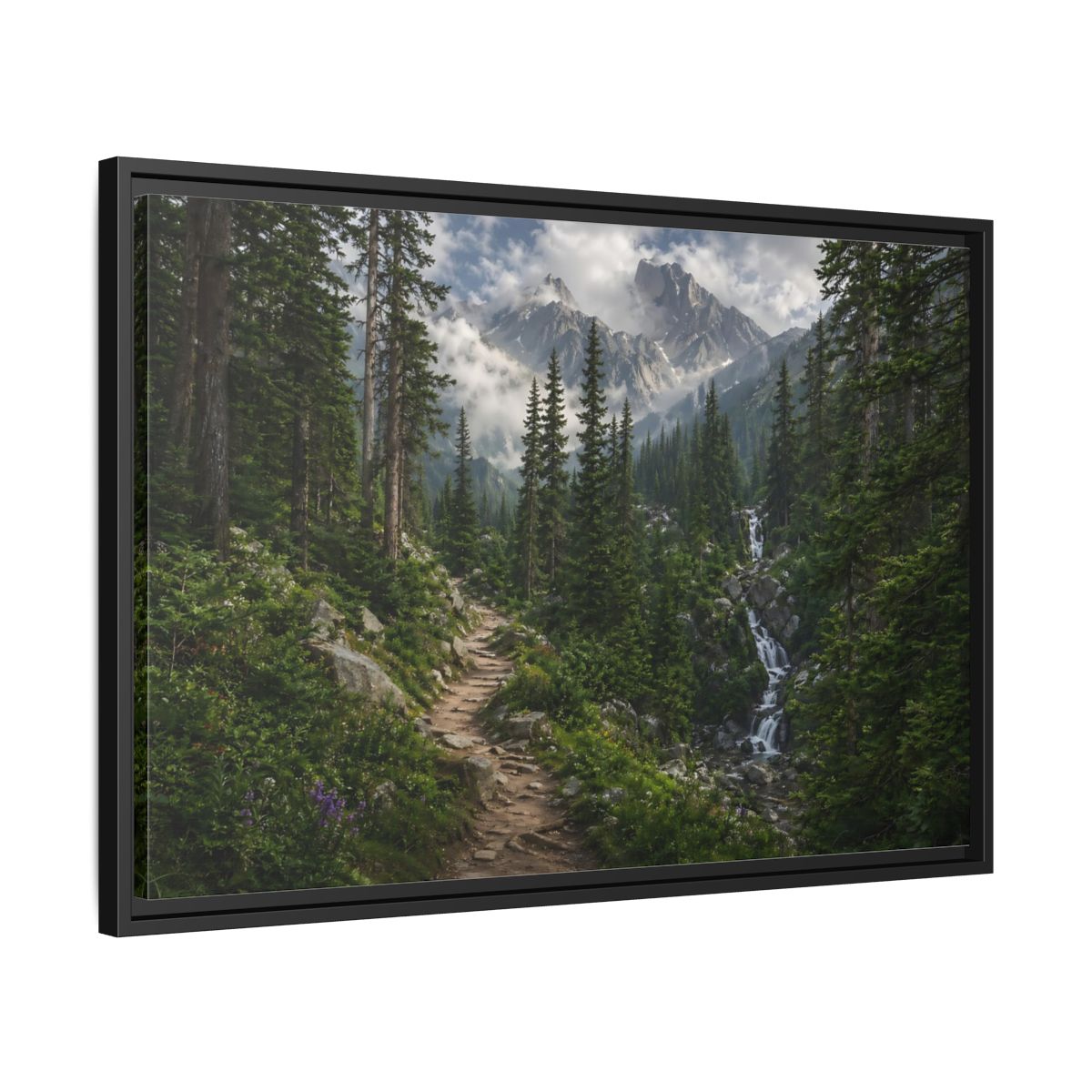 Side Mockup 14. Nature Mountain Forest Green Mountain Landscape shown as stretched canvas wall art