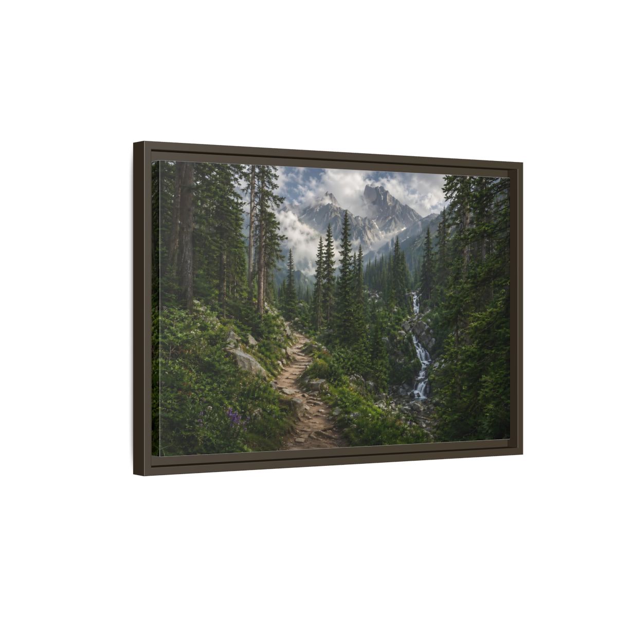 Side Mockup 2. Nature Mountain Forest Green Mountain Landscape shown as stretched canvas wall art