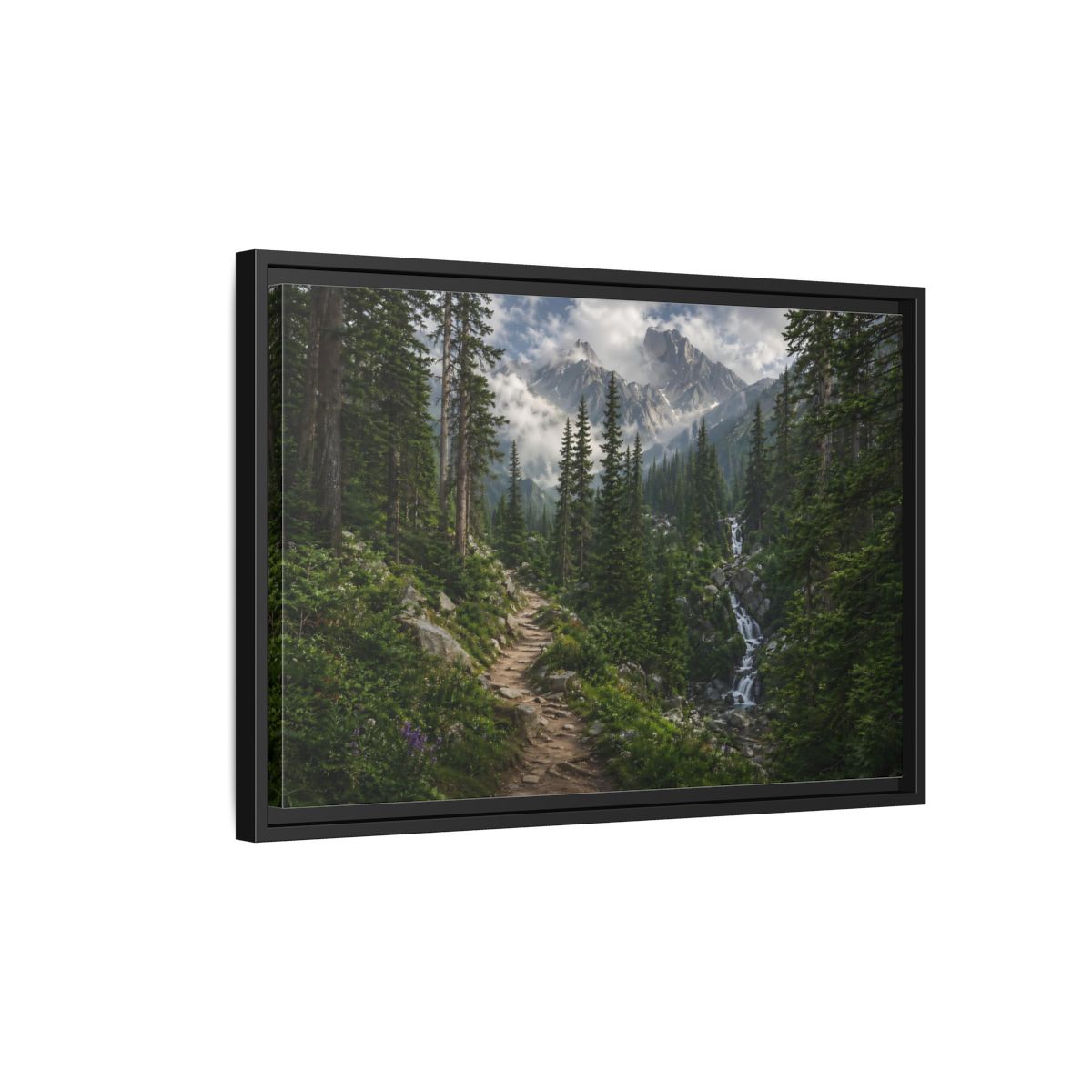 Side Mockup 3. Nature Mountain Forest Green Mountain Landscape shown as stretched canvas wall art