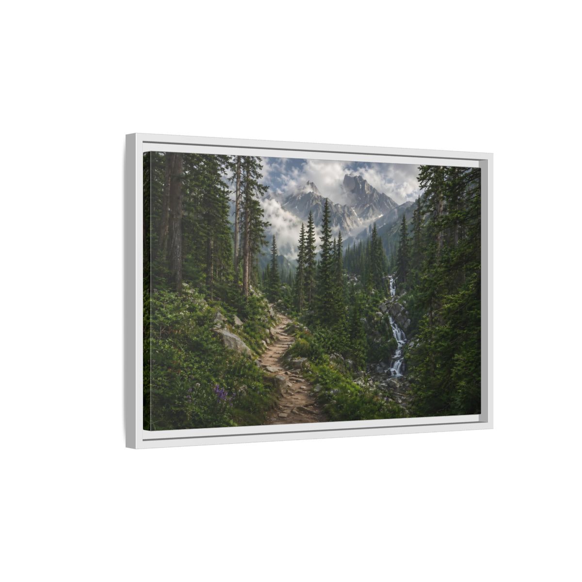 Side Mockup 1. Nature Mountain Forest Green Mountain Landscape shown as stretched canvas wall art