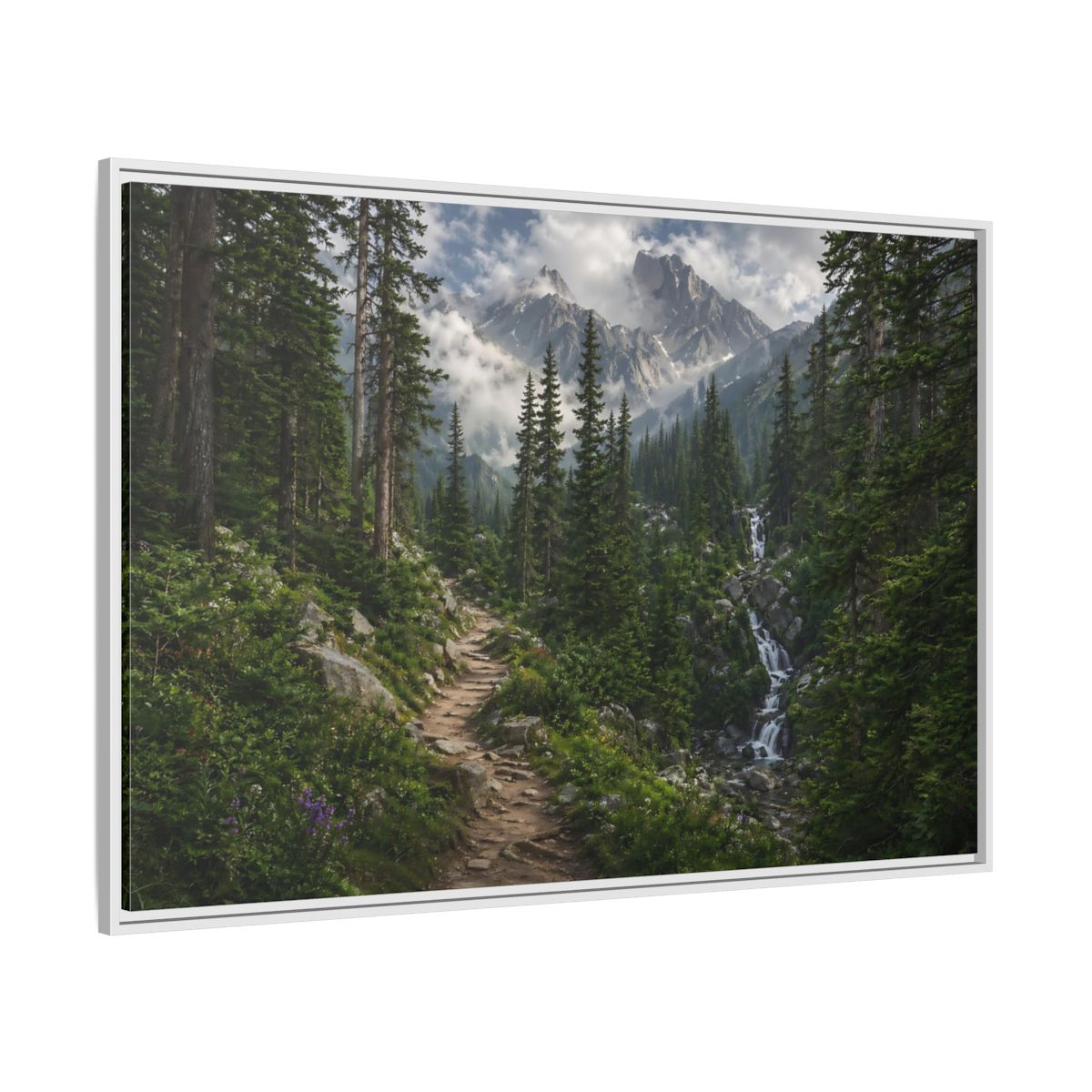 Side Mockup 7. Nature Mountain Forest Green Mountain Landscape shown as stretched canvas wall art