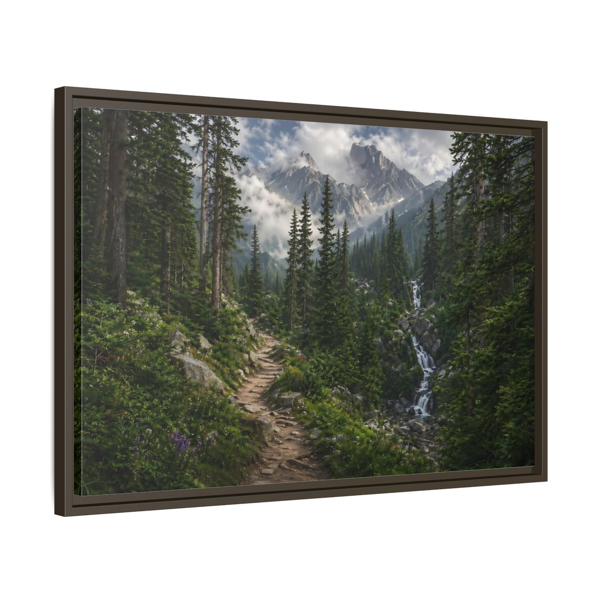Side Mockup 11. Nature Mountain Forest Green Mountain Landscape shown as stretched canvas wall art