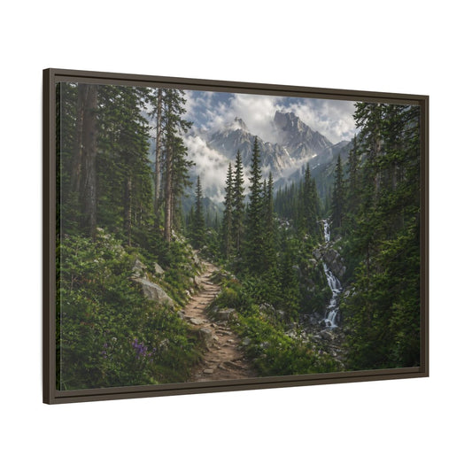 Main Mockup. Nature Mountain Forest Green Mountain Landscape shown as stretched canvas wall art