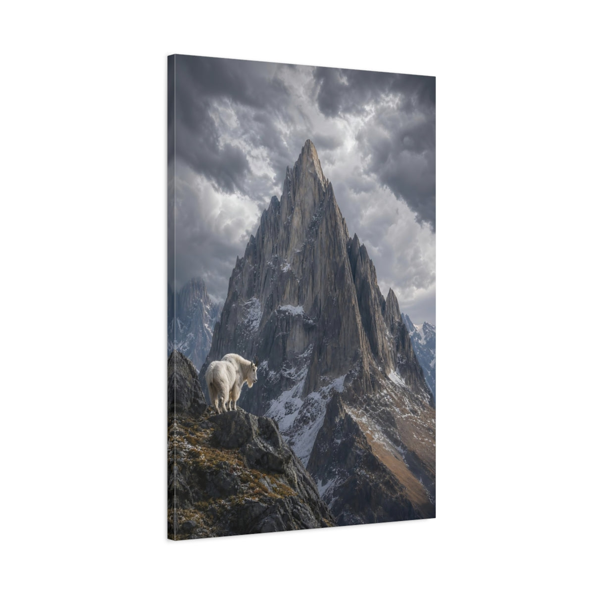 Main Mockup. Nature Mountain Goat Grey Mountain Goat shown as stretched canvas wall art