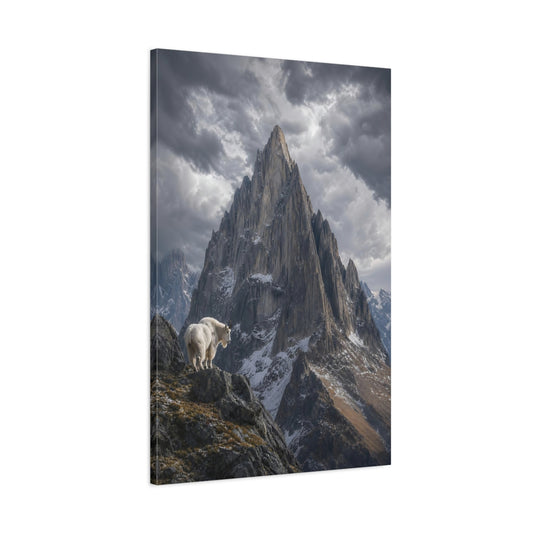 Main Mockup. Nature Mountain Goat Grey Mountain Goat shown as stretched canvas wall art