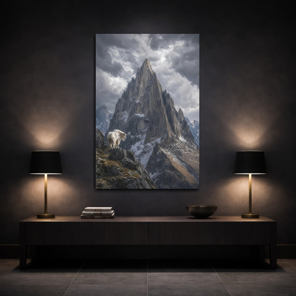 Mockup 3. Nature Mountain Goat Grey Mountain Goat shown as stretched canvas wall art