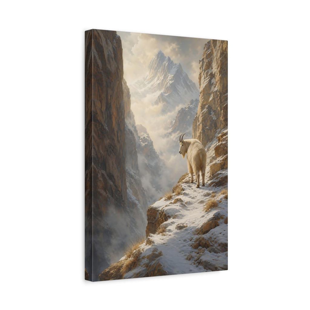 Side Mockup 4. Nature Mountain Goat Snowy Mountain Goat shown as stretched canvas wall art