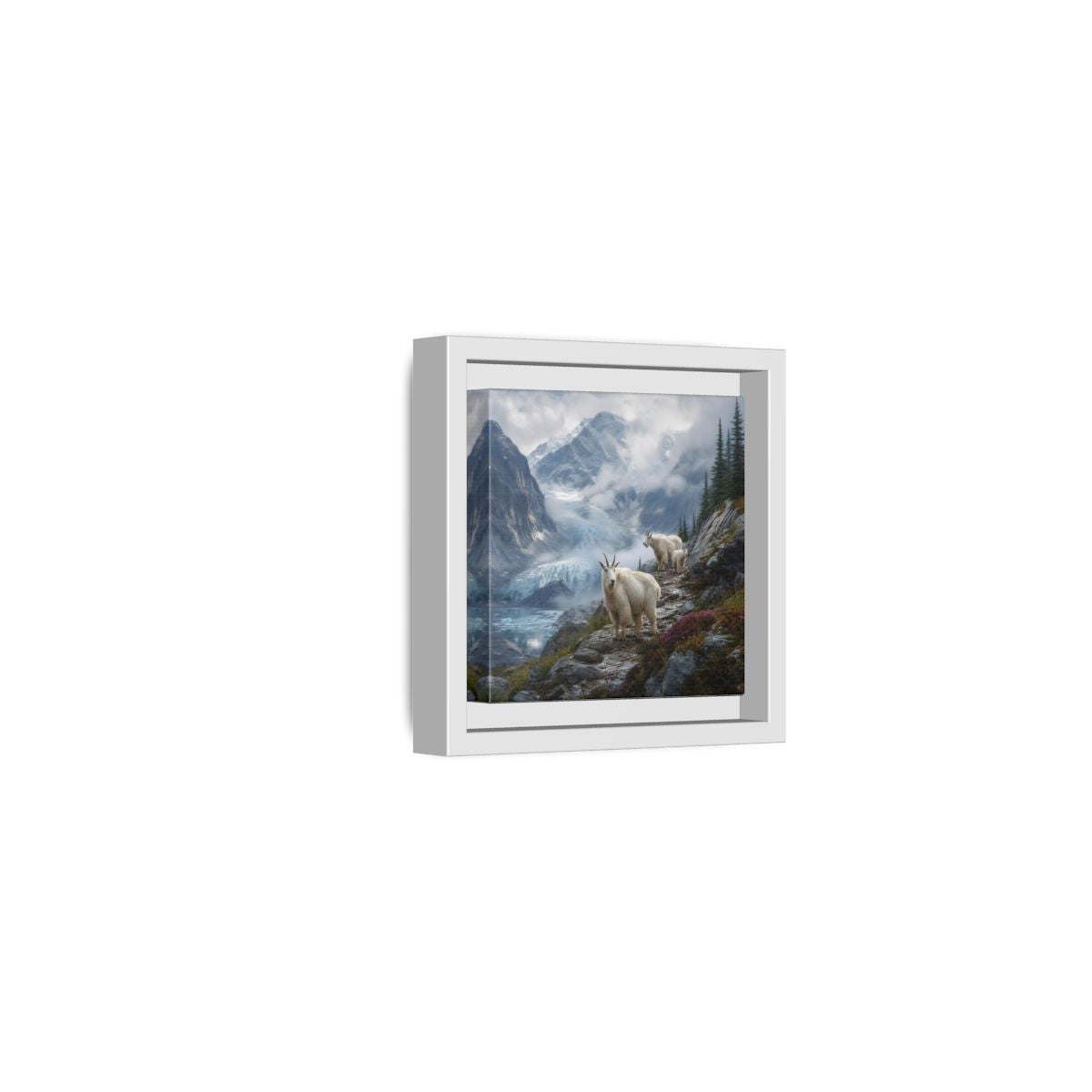 Side Mockup 22. Nature Mountain Goats Mountain Goats Glacier shown as stretched canvas wall art