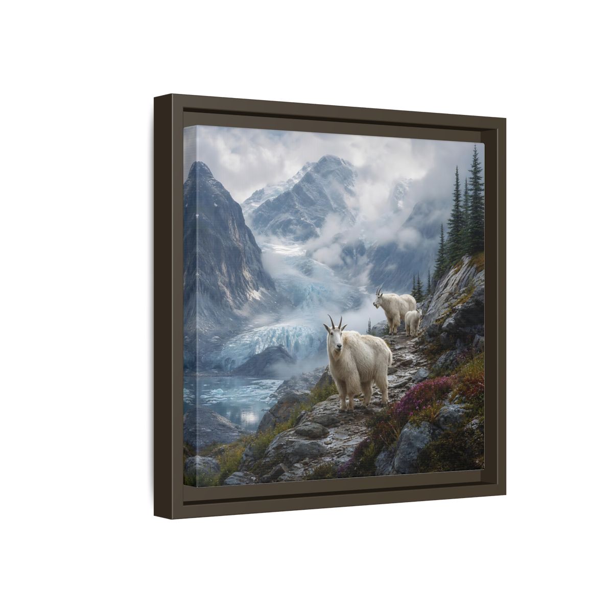 Side Mockup 17. Nature Mountain Goats Mountain Goats Glacier shown as stretched canvas wall art