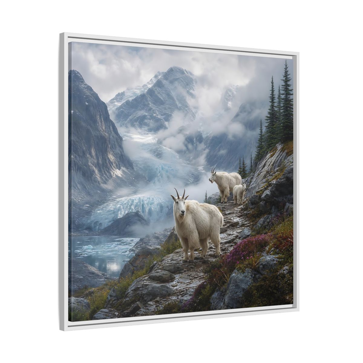 Side Mockup 25. Nature Mountain Goats Mountain Goats Glacier shown as stretched canvas wall art