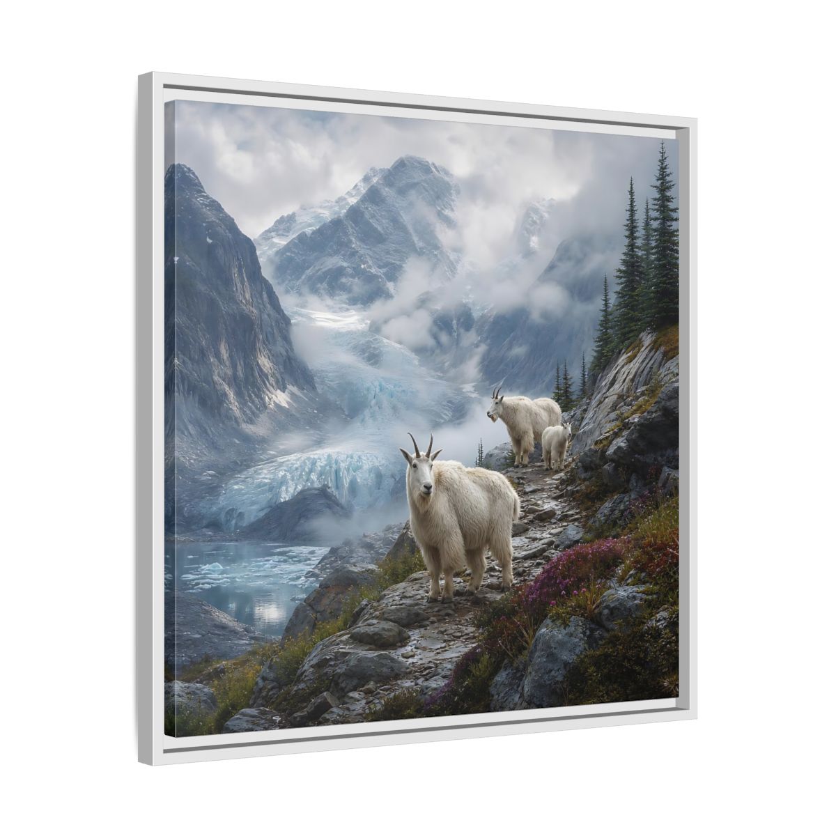 Side Mockup 26. Nature Mountain Goats Mountain Goats Glacier shown as stretched canvas wall art