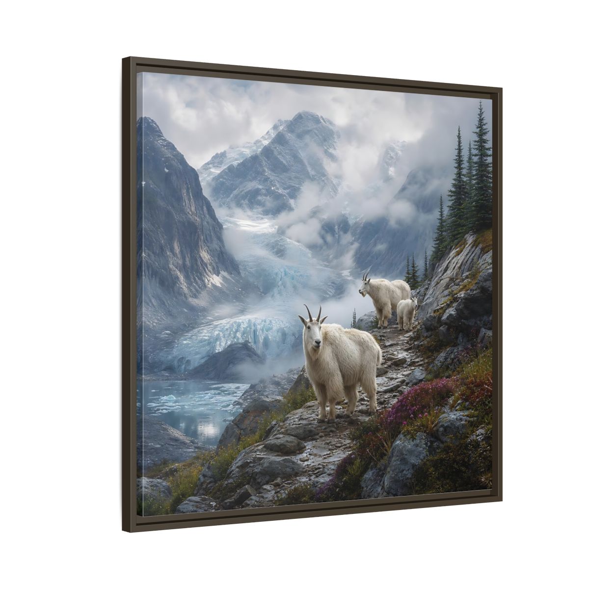 Side Mockup 8. Nature Mountain Goats Mountain Goats Glacier shown as stretched canvas wall art