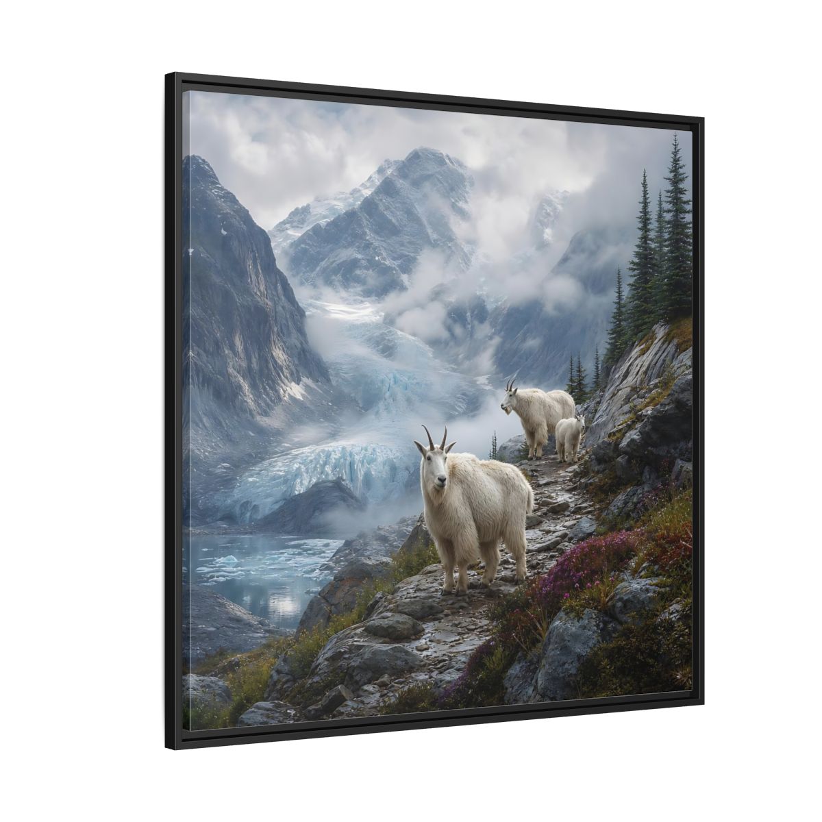 Side Mockup 6. Nature Mountain Goats Mountain Goats Glacier shown as stretched canvas wall art