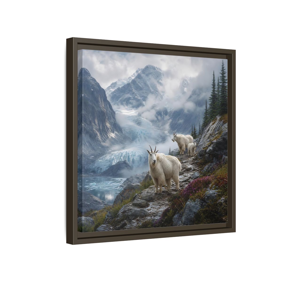 Side Mockup 14. Nature Mountain Goats Mountain Goats Glacier shown as stretched canvas wall art