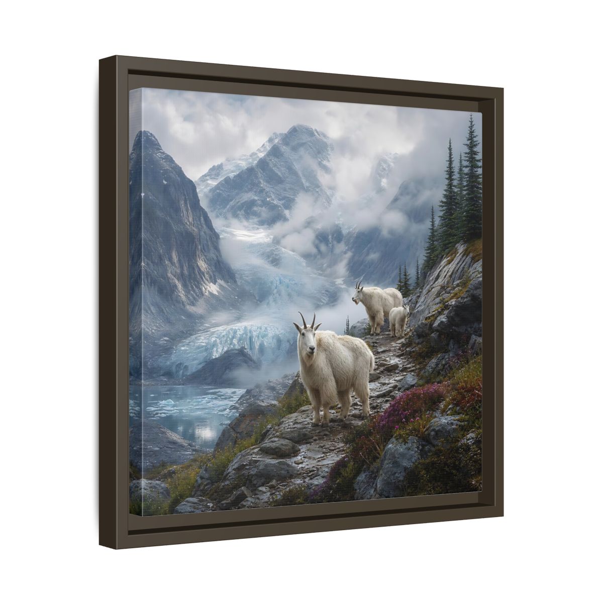 Side Mockup 29. Nature Mountain Goats Mountain Goats Glacier shown as stretched canvas wall art