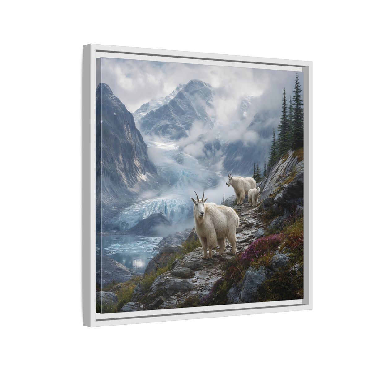 Side Mockup 10. Nature Mountain Goats Mountain Goats Glacier shown as stretched canvas wall art