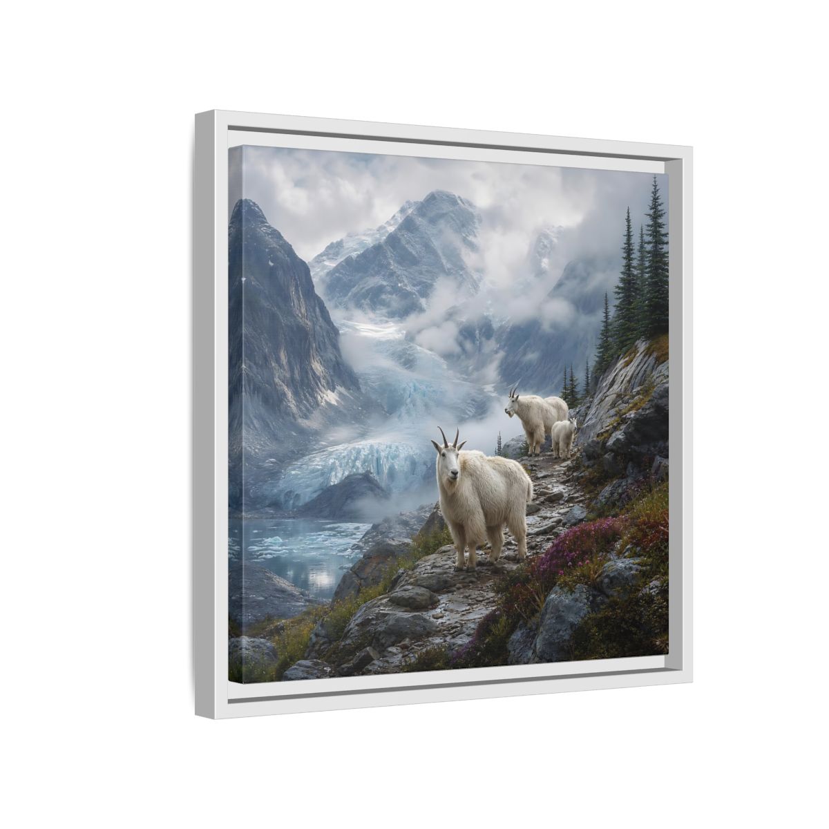 Side Mockup 13. Nature Mountain Goats Mountain Goats Glacier shown as stretched canvas wall art