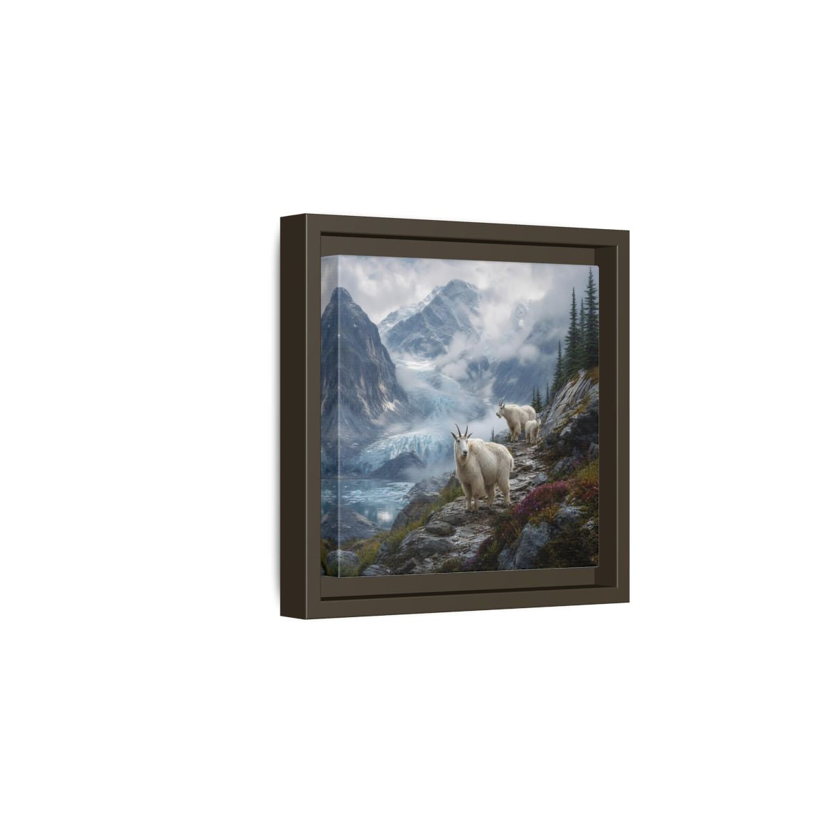 Side Mockup 2. Nature Mountain Goats Mountain Goats Glacier shown as stretched canvas wall art