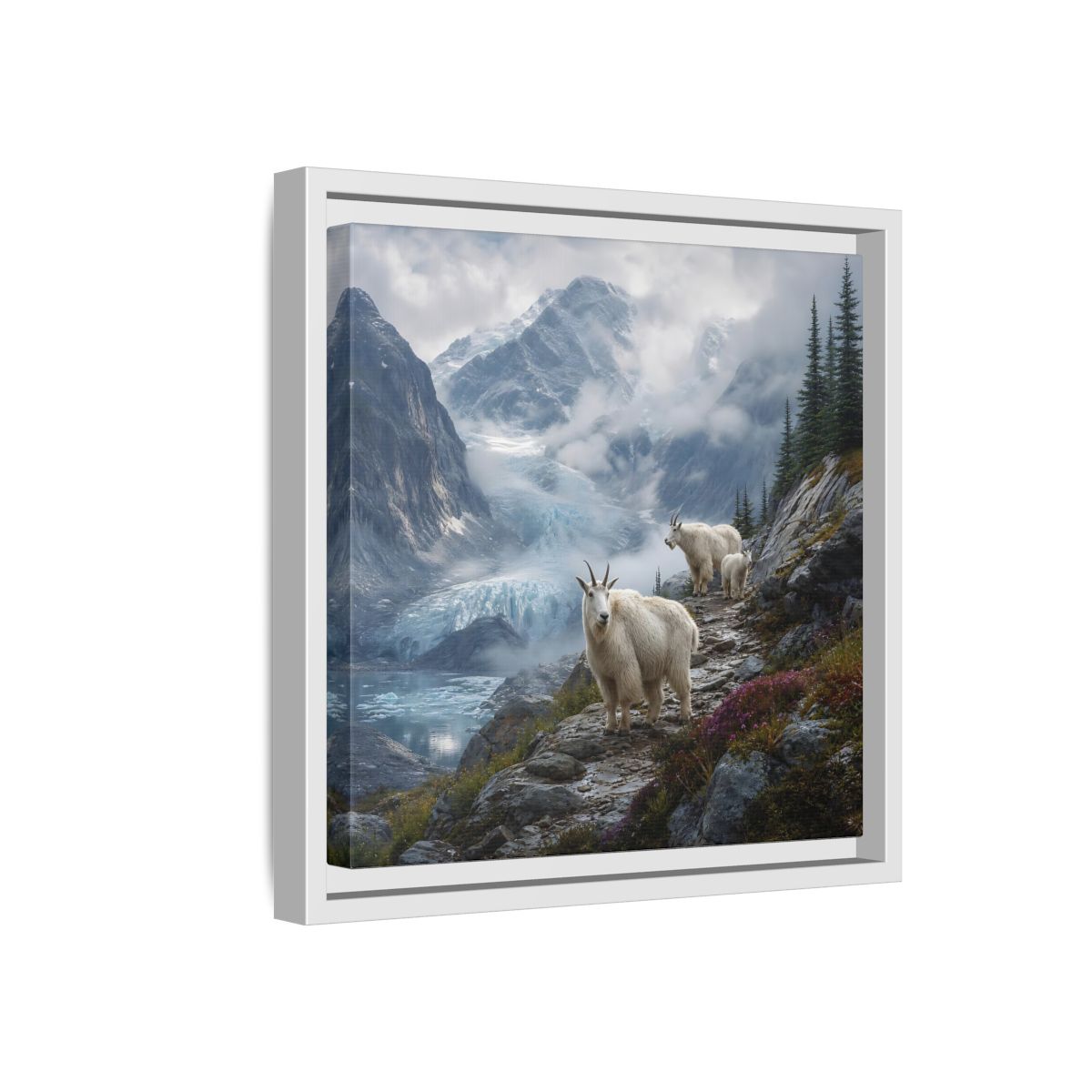 Side Mockup 16. Nature Mountain Goats Mountain Goats Glacier shown as stretched canvas wall art