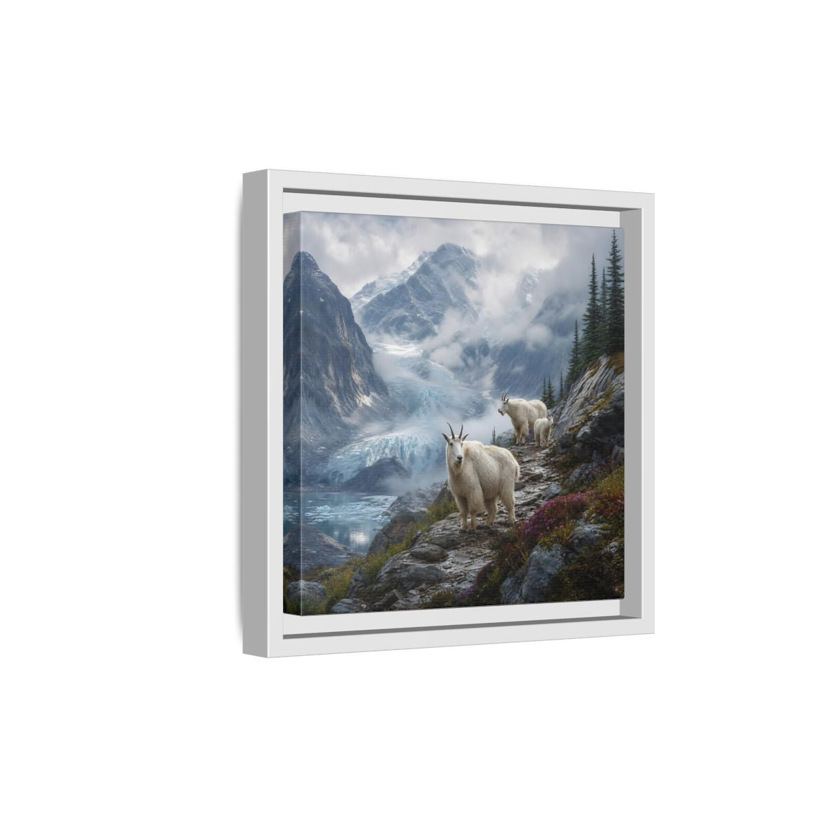Side Mockup 19. Nature Mountain Goats Mountain Goats Glacier shown as stretched canvas wall art