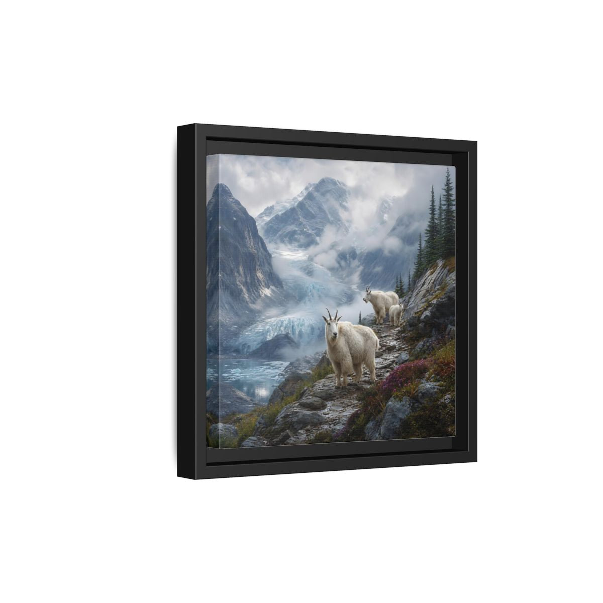 Side Mockup 21. Nature Mountain Goats Mountain Goats Glacier shown as stretched canvas wall art