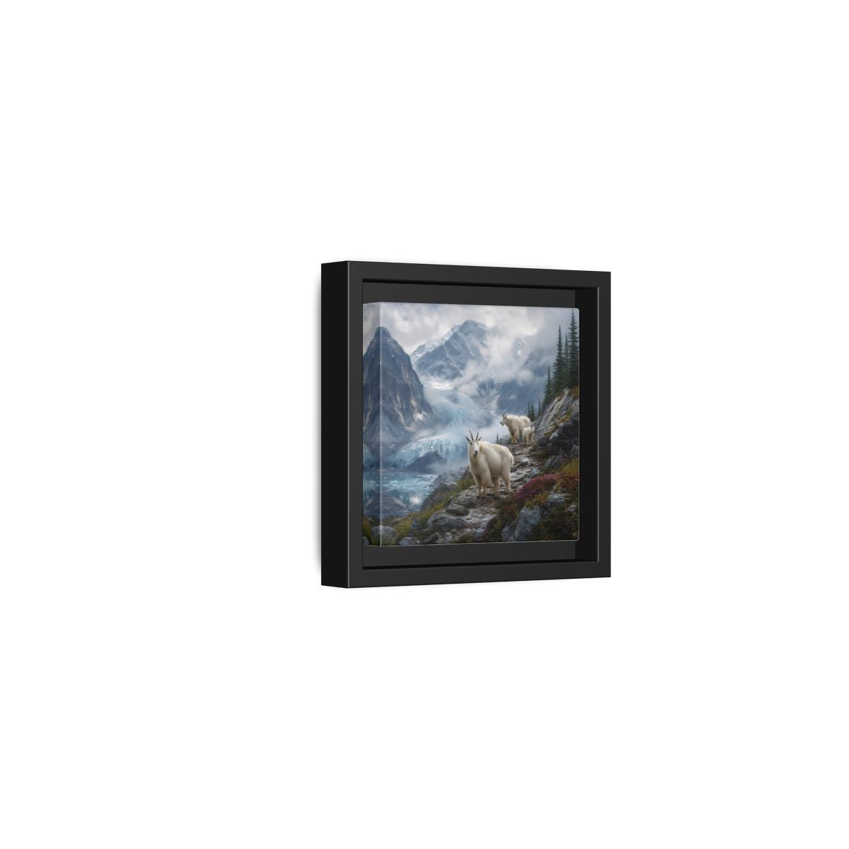 Side Mockup 24. Nature Mountain Goats Mountain Goats Glacier shown as stretched canvas wall art