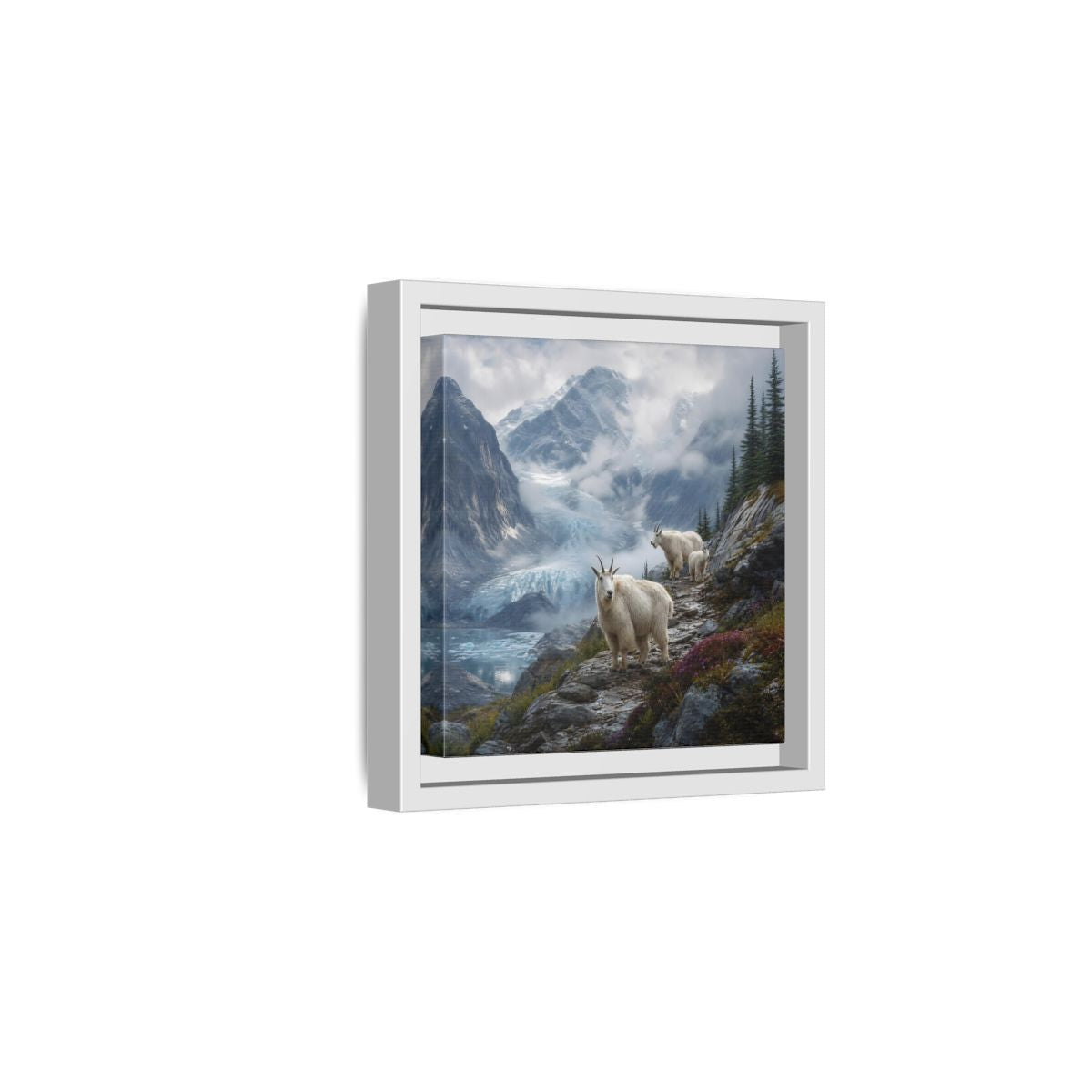 Side Mockup 1. Nature Mountain Goats Mountain Goats Glacier shown as stretched canvas wall art